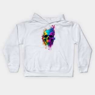 Color splashed decorated human skull with lots of cute colors Kids Hoodie